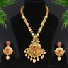 Maroon & Green Color Matte Gold Necklace Set (TPLN248MG)