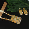 Green Color Matte Gold Temple Necklace Set (TPLN250GRN)
