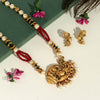 Maroon & Green Color Lord Ganesha Rajwadi Matte Gold Necklace Set (TPLN255MG)