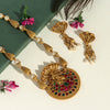 Maroon & Green Color Rajwadi Matte Gold Temple Necklace Set (TPLN256MG)
