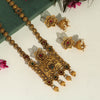 Maroon & Green Color Rajwadi Matte Gold Temple Necklace Set (TPLN263MG)