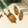 Maroon & Green Color Matte Gold Temple Necklace Set (TPLN270MG)
