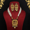 Maroon & Green Color Matte Gold Temple Necklace Set (TPLN270MG)