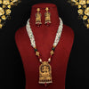 Maroon & Greenn Color Matte Gold Temple Necklace Set (TPLN280MG)