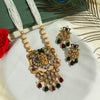 Maroon & Greenn Color Lord Radha Krishna Matte Gold Necklace Set (TPLN282MG)