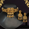 Green Color Choker Matte Gold Temple Necklace Set (TPLN289GRN)