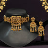 Rani Color Choker Matte Gold Temple Necklace Set (TPLN289RNI)