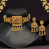 White Color Choker Matte Gold Temple Necklace Set (TPLN289WHT)