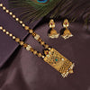 Maroon & Green Color Matte Gold Temple Necklace Set (TPLN292MG)