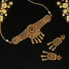 Green Color Choker Matte Gold Necklace Set (TPLN294GRN)