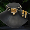Black Color Matte Gold Choker Necklace Set (TPLN299BLK)