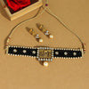 Black Color Matte Gold Choker Necklace Set (TPLN299BLK)