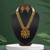 Green Color Vilandi Kundan Long Matte Gold Temple Necklace Set (TPLN312GRN)