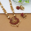 Rani Color Lord Krishna Matte Gold Rajwadi Temple Necklace Set (TPLN404RNI)