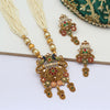 Multi Color Mint Meena Matte Gold Temple Necklace Set (TPLN410MLT)