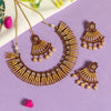 Maroon Color Matte Gold Rajwadi Temple Necklace Set (TPLN415MRN)