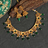 Green Color Matte Gold Rajwadi Temple Necklace Set (TPLN424GRN)