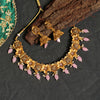 Pink Color Matte Gold Temple Necklace Set (TPLN424PNK)