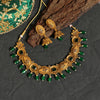 Green Color Matte Gold Temple Necklace Set (TPLN425GRN)