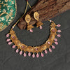 Pink Color Matte Gold Temple Necklace Set (TPLN425PNK)