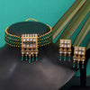 Green Color Choker Matte Gold Temple Necklace Set (TPLN427GRN)