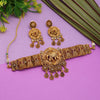 Rani Color Choker Matte Gold Rajwadi Temple Necklace Set (TPLN434RNI)