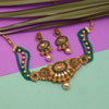 Green Color Choker Matte Gold Temple Necklace Set (TPLN436GRN)