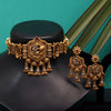 Rani Color Choker Matte Gold Temple Necklace Set (TPLN439RNI)