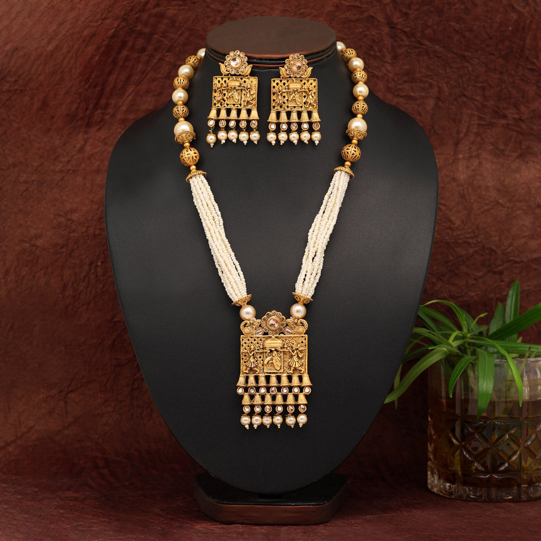 Gold Color Matte Gold Rajwadi Temple Necklace Set (TPLN445GLD)