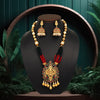 Maroon & Green Color Matte Gold Temple Necklace Set (TPLN454MG)