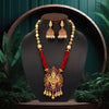 Maroon Color Matte Gold Temple Necklace Set (TPLN454MRN)