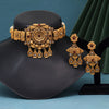 Rani Color Choker Matte Gold Temple Necklace Set (TPLN460RNI)