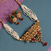 Maroon & Green Color Choker Matte Gold Rajwadi Temple Necklace Set (TPLN461MG)