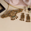 Green Color Choker Matte Gold Temple Necklace Set (TPLN462GRN)
