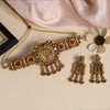 Rani Color Choker Matte Gold Rajwadi Temple Necklace Set (TPLN462RNI)