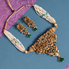 Green Color Choker Matte Gold Temple Necklace Set (TPLN464GRN)