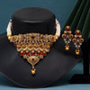 Maroon Color Meena Work Choker Matte Gold Temple Necklace Set (TPLN466MRN)
