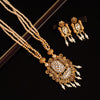 Gold Color Long Matte Gold Rajwadi Temple Necklace Set (TPLN476GLD)