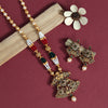 Maroon & Green Color Long Matte Gold Rajwadi Temple Necklace Set (TPLN504MG)