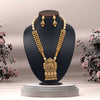 Gold Color Long Matte Gold Temple Necklace Set (TPLN514GLD)