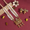 Gold Color Long Matte Gold Rajwadi Temple Necklace Set (TPLN515GLD)