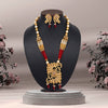 Maroon Color Long Matte Gold Rajwadi Temple Necklace Set (TPLN522MRN)