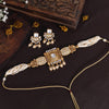 White Color Choker Matte Gold Temple Necklace Set (TPLN531WHT)
