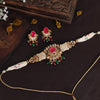 Maroon & Green Color Choker Matte Gold Temple Necklace Set (TPLN533MG)