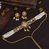 Gold Color Choker Matte Gold Temple Necklace Set (TPLN534GLD)