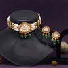 Green Color Choker Matte Gold Temple Necklace Set (TPLN535GRN)
