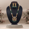 Green Color Long Matte Gold Temple Necklace Set (TPLN541GRN)