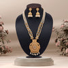 Gold Color Long Matte Gold Rajwadi Temple Necklace Set (TPLN542GLD)