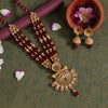 Maroon Color Long Matte Gold Temple Necklace Set (TPLN543MRN)