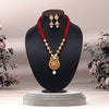 Maroon Color Long Matte Gold Temple Necklace Set (TPLN544MRN)